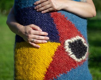 Heavy Therapeutic Wool Blanket | Handwoven Blue-Orange Geometric Throw