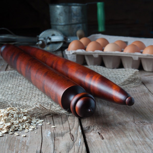 Acorn Pastry Baton,  Tapered Rolling Pin, French Pin, Dark Rolling Pin, Wood Wedding Gift