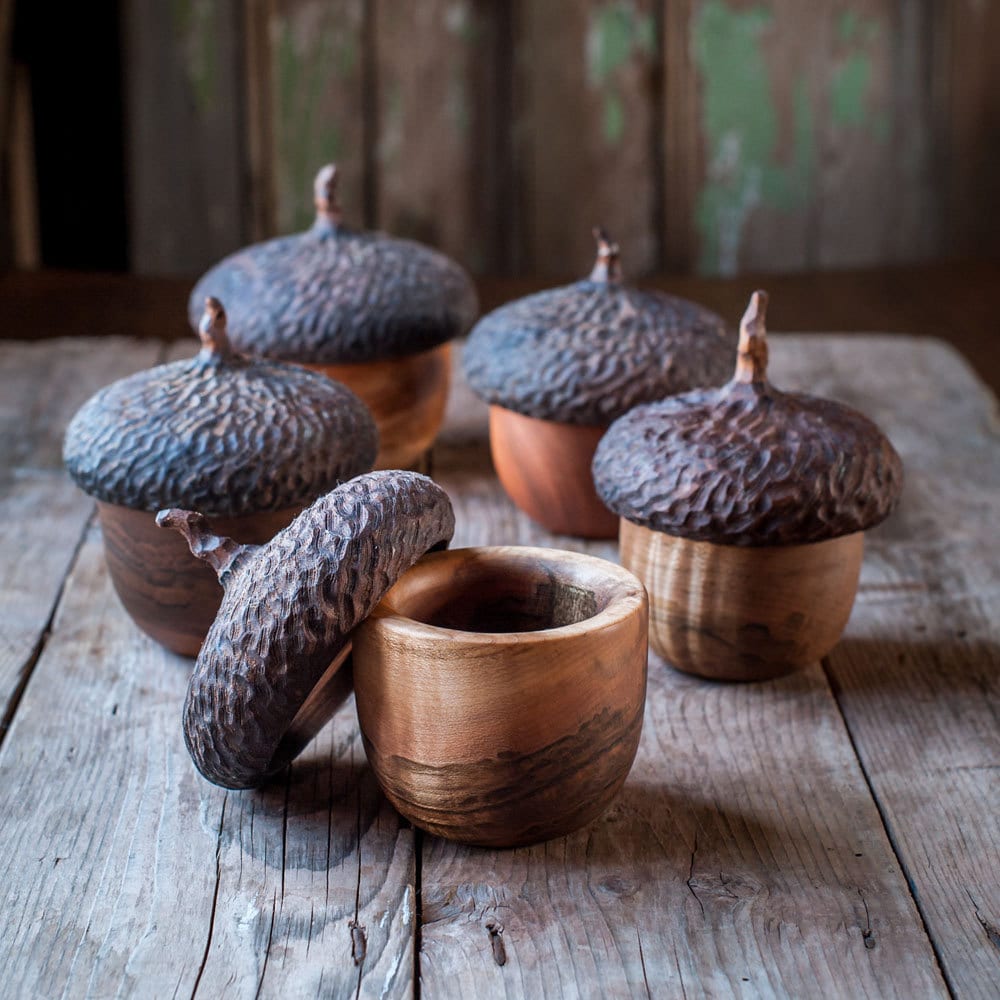 Boîte à Boutons de Gland Woodland, Boîte Bijoux Souvenir, en Bois, Bagues, Cadeau Moins 100 Ans, Nat