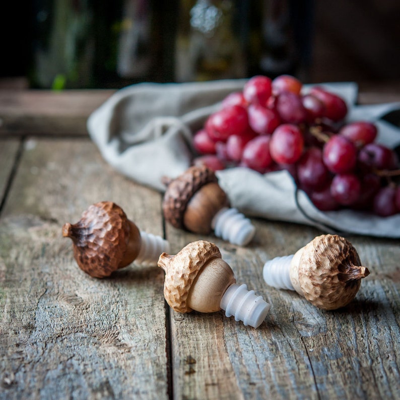 Two Acorn Wine Stops, Set of Bottle Stoppers, Hostess Gift, Wine Stoppers, Gift under 30 image 1