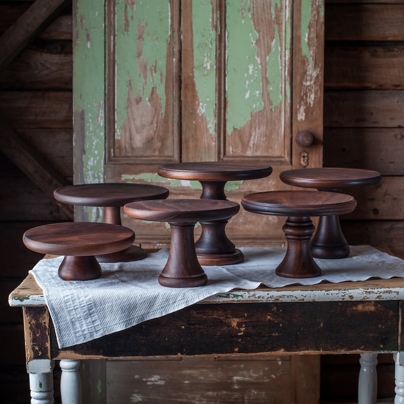 Walnut Cake Stand, Turned Wood Cake Platter, Cake Pedestal, Wedding Cake Stand, Cupcake Stand, Dessert Pedestal, Hostess and Gourmet image 3