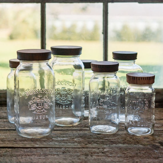 Set of 4 Wood Mason Jar Tops, Four Wood Canning Jar Lids, Wood Jar Tops,  Kitchen Storage, Hostess Gift, 