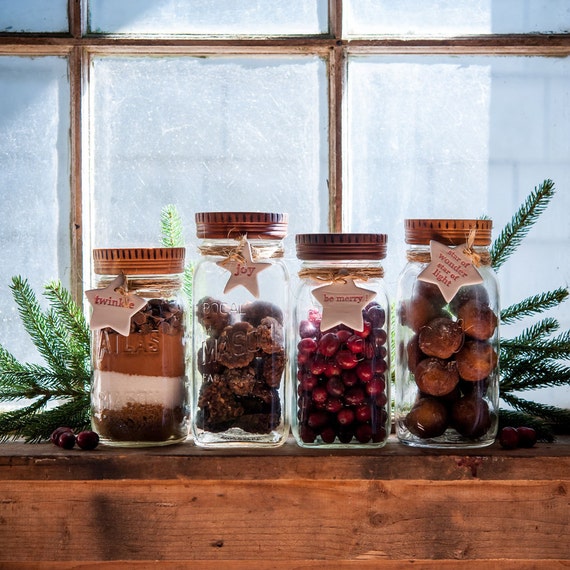 Assorted Coastal Inspired Mason Jars w/Wooden Lids & Straws