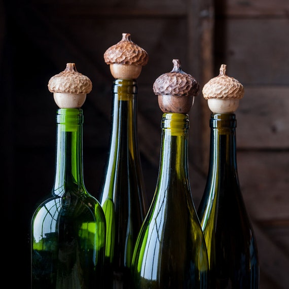 Two Acorn Wine Stops, Set of Bottle Stoppers, Hostess Gift, Wine