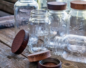 Wood Mason Jar Lids [2], Kitchen Gifts, Wood Top for Canning Jars, Teachers Gift, Storage Display, Food in Jars, Food Gifts