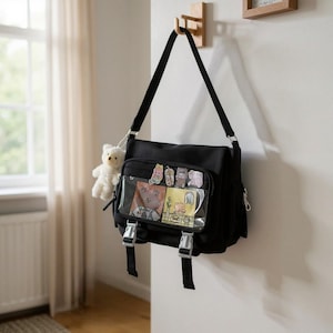 Ita Shoulder Bag, Clear Window Itabag, Kpop Anime Cosplay Convention Bag, Pin Display Badge Tote, Kawaii Crossbody Messenger, Gift for Fans