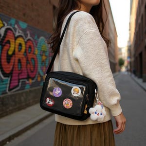 Crossbody Ita Bag, Kpop, Anime, Cosplay, Pin & Badge Display, Removable Insert, Window Itabag, Kawaii Messenger Bag, Ita Bag