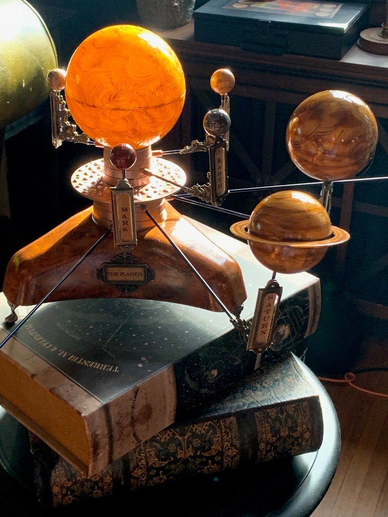 Dark Academia Victorian Style Steampunk Solar System Motorized Orrery Kinetic Stem Artist Created Planetarium Space image 3