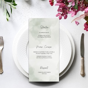 Editable Wedding Menu Card Template – Green Design – Canva Digital Download