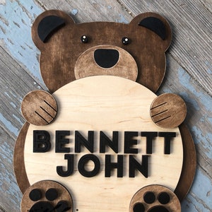 Teddy Bear nursery sign, newborn round sign, bear round sign, Custom nursery sign, baby name sign, newborn announcement, woodland nusery