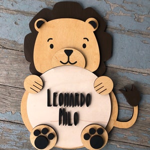 Custom Lion Nursery Sign: Newborn Name Announcement
