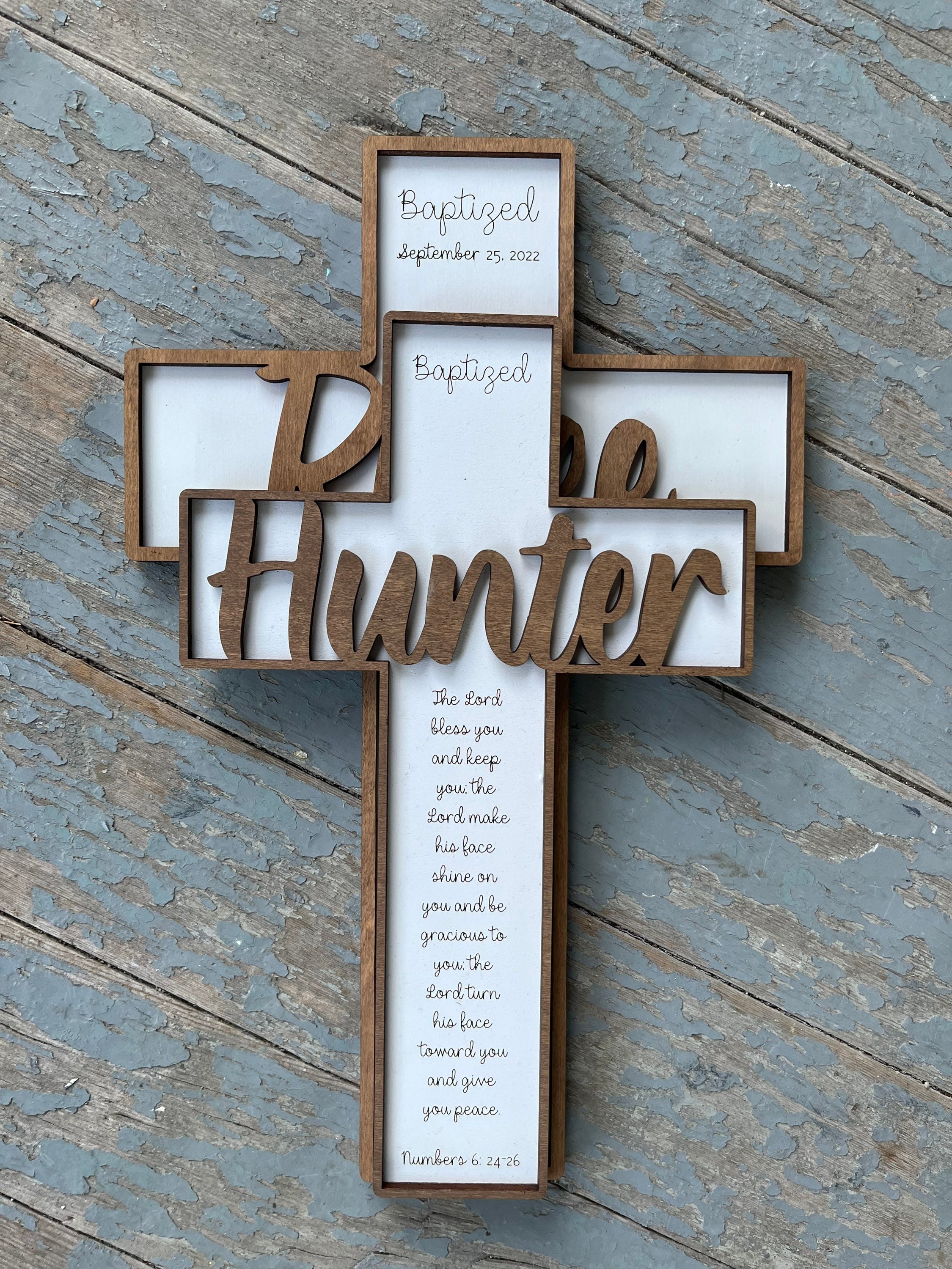Personalized Wood Cross, Baptism Cross, First Holy Communion, Confirmation, Christening Gift, Wood Cross, Dedication Gift