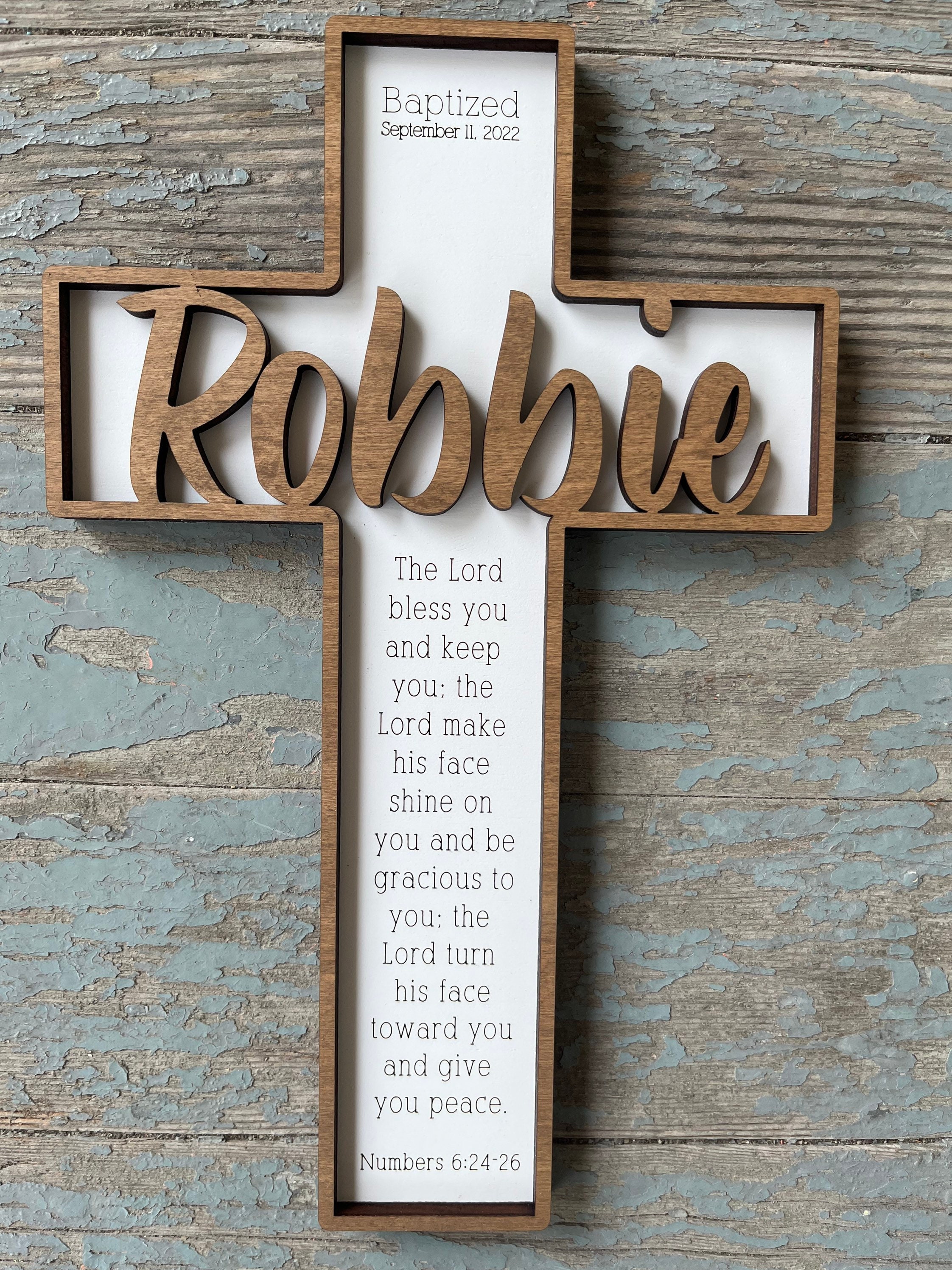 Personalized Wood Cross, Baptism Cross, First Holy Communion, Confirmation, Christening Gift, Wood Cross, Dedication Gift