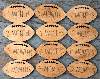 Wooden Football Baby Milestone Markers: Newborn Photo Prop