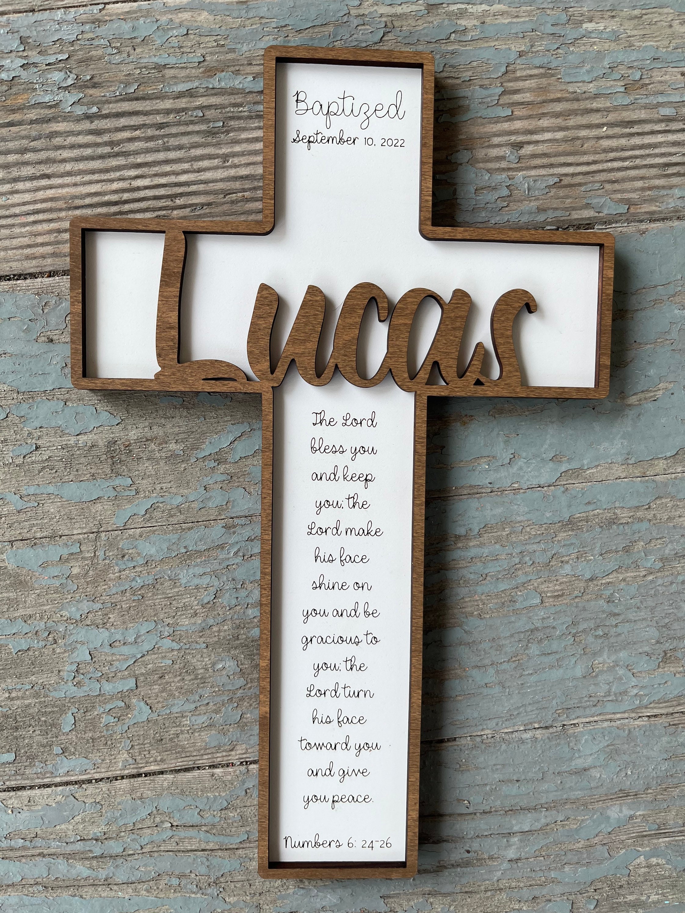 Personalized Wood Cross, Baptism Cross, First Holy Communion, Confirmation, Christening Gift, Wood Cross, Dedication Gift