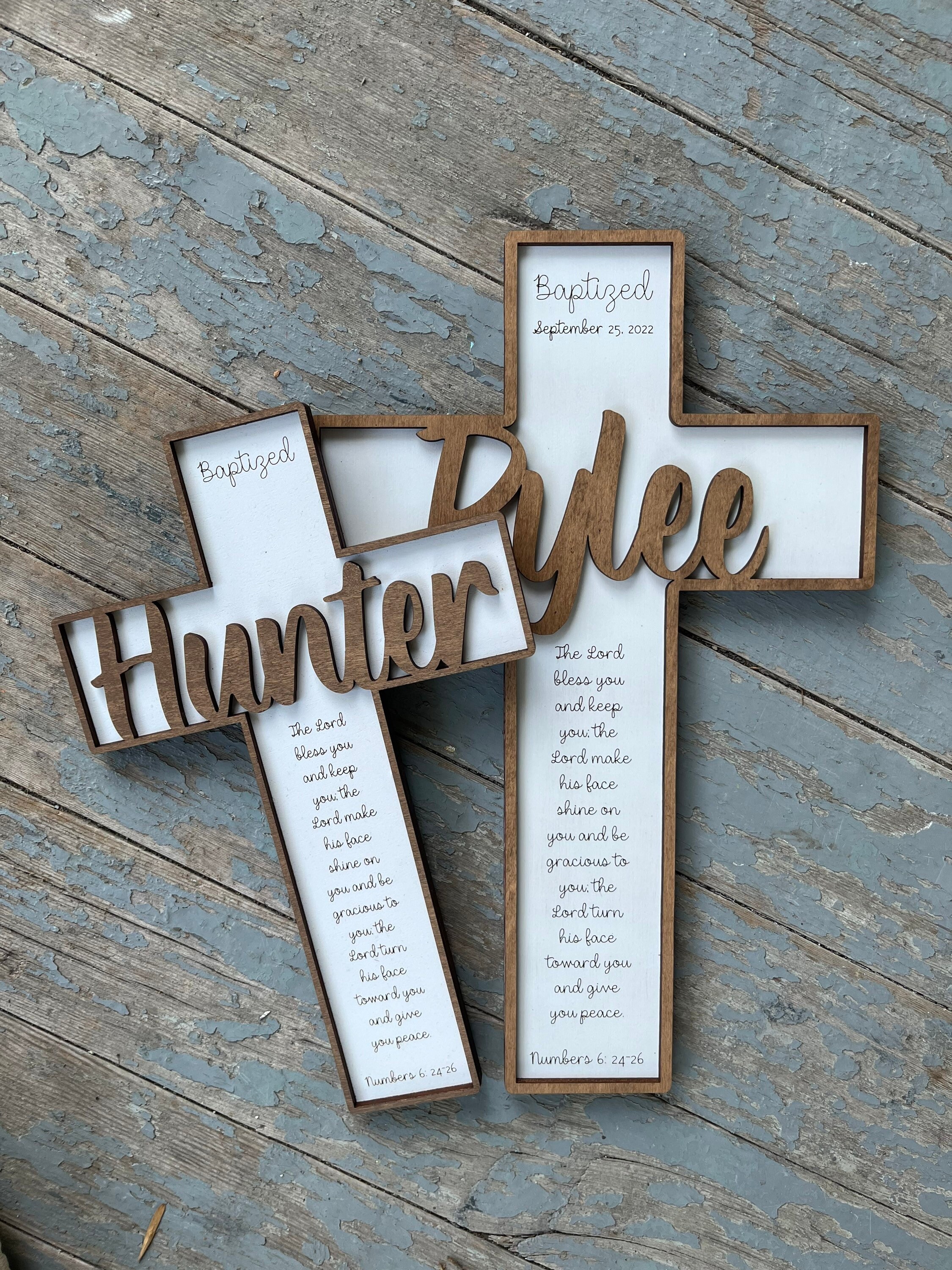 Personalized Wood Cross, Baptism Cross, First Holy Communion, Confirmation, Christening Gift, Wood Cross, Dedication Gift