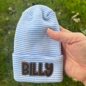 Newborn Hospital Beanie, Baby Beanie, Custom Baby Beanie, Leather Patch Beanie. Baby Shower Gift, Newborn Hospital Hat, Name Beanie, Newborn