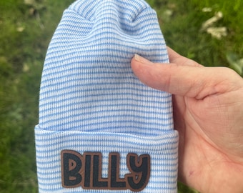 Bonnet d'hôpital personnalisé pour nouveau-né : bonnet pour bébé avec empiècement en cuir