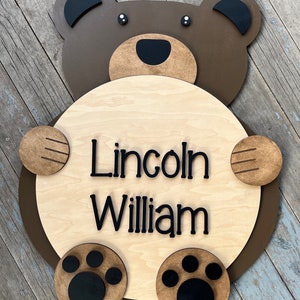 Custom nursery sign, newborn round sign, bear round sign, teddy bear nursery sign, baby name sign, newborn announcement, woodland nusery