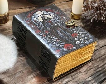 Vintage Leather Journal: Blank Spell Book of Shadows - 'Death' Embossed
