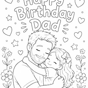 Happy Birthday Dad coloring pages boy and girl