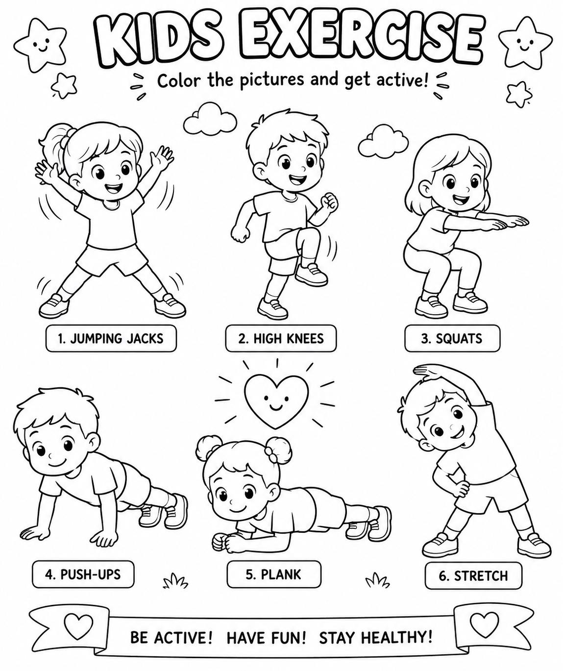 Exercise Kids Coloring Pages - Etsy