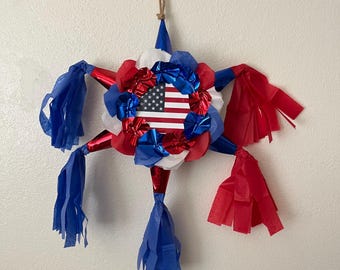 4th of July Piñata - Red White Blue Star Decoration, Independence Day Party Decor