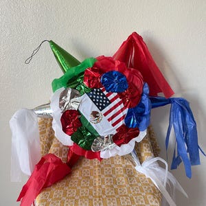Mexican American Flag Piñata: Handmade Fiesta Party Decoration