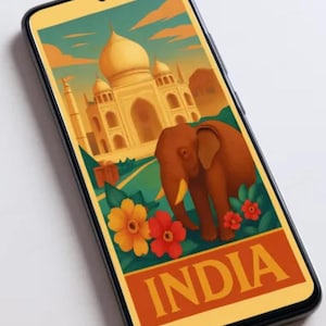 Vintage India Travel Poster – Taj Mahal & Elephant Retro Wall Art