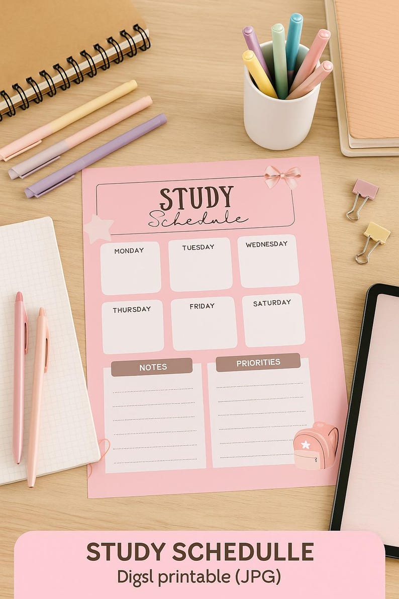 Pink Study Timetable Editable Cute Pink Study Schedule | Weekly Student Planner (JPG) - Etsy