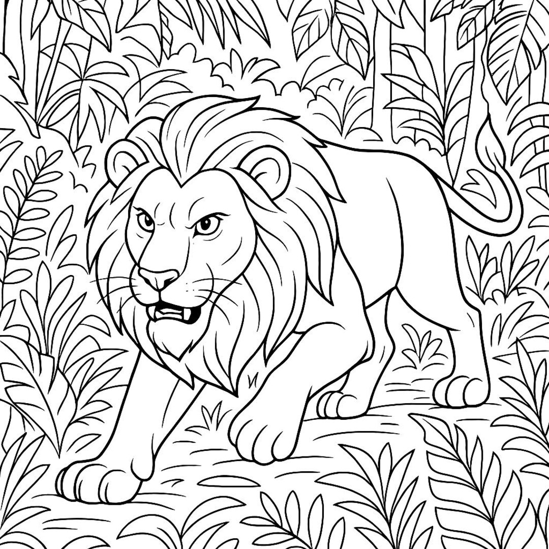 Printable Lion Coloring Page | Jungle Animal Hunting Scene | Kids ...