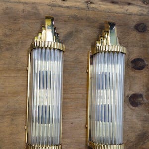 Pair of Art Deco Brass Glass Wall Sconce – 17&quot; Vertical Light Fixture | Vintage-Inspired Glam Lighting for Hallway, Vanity