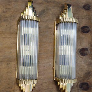 Pair of Art Deco Brass & Glass Wall Sconce - Vintage Glam Lighting