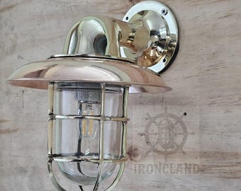 Vintage Nautical Wall Sconce Brass Ship Light Copper Shade Industrial Marine Lamp Wall Fixture