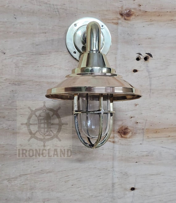 Vintage Brass Wall Light – Nautical Bulkhead Sconce – Industrial Coastal Outdoor Indoor Lighting