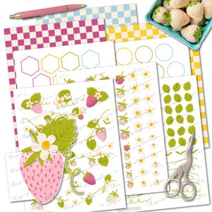 Strawberry Printable Planner Stickers, Digital Planner Stickers, Printable PDF, Cricut PNG, Individual PNG, Journal Stickers, Bujo Stickers