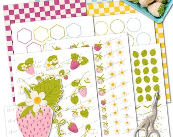 Strawberry Printable Planner Stickers, Digital Planner Stickers, Printable PDF, Cricut PNG, Individual PNG, Journal Stickers, Bujo Stickers