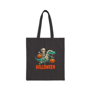 Halloween Dinosaur Tote Bag: Spooky Trick or Treat Reusable Cotton Bag