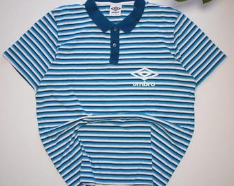 Umbro Men's Polo Shirt Blue White Striped Short Sleeve Diamond Logo Sportswear Size XL