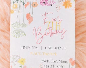Editable Floral Birthday Invitation Template – Canva – Instant Download