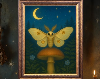 Impression d'art Luna Moth, décoration murale Witchy Cottagecore