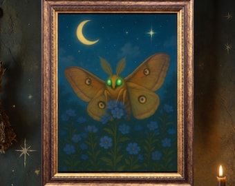 Impression d'art Luna Moth, décoration murale Witchy Cottagecore
