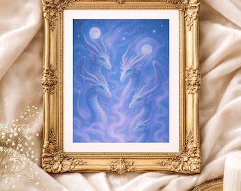 Celestial Dream Dragons – Pastel Fantasy Art Print