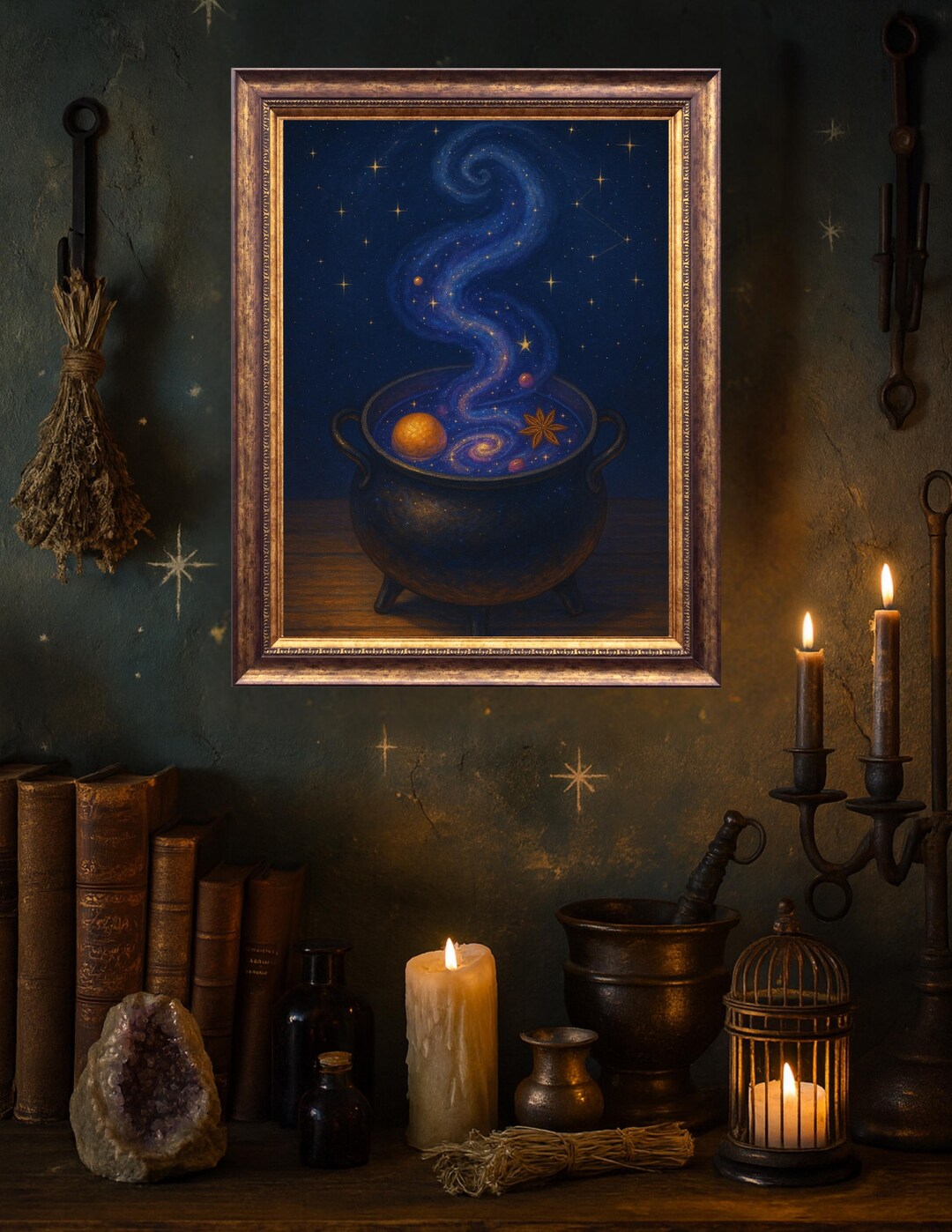 Cosmic Brew Cauldron Art Print, Witchy Kitchen Decor - Etsy