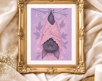 Sleeping Bat in Lace – Pastel Witchcore Illustration