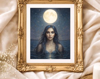 Vollmond-Wasser-Göttin — Himmlisches weibliches Porträt