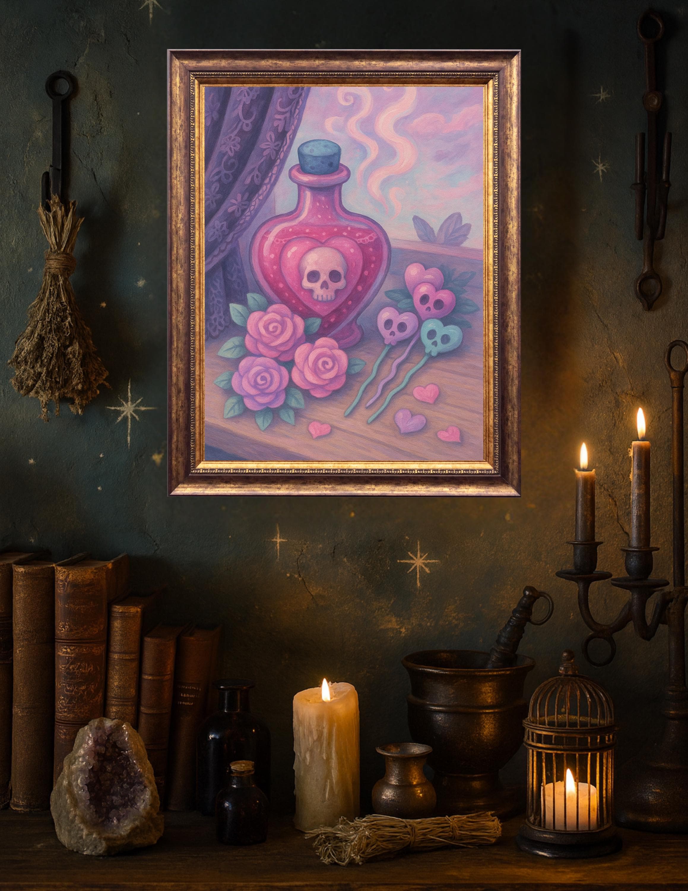 Pastel Goth Potion Bottle Art Print – Skull Illustration - Etsy