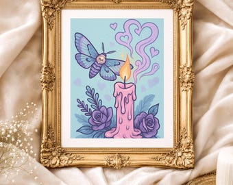 Pastel Goth Moth Print – Creepy Candle Art