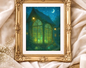 Enchanted Greenhouse – Witchy Nighttime Forest Print