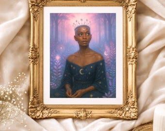 Enchanted Forest Goddess – Celestial Portrait Art Print